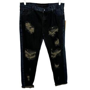 One Teaspoon Women's Dirty Deeds Distressed Baggy Jeans Black Blue Denim  29